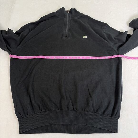 Lacoste Sweater Mens Size 9 Black 100% Cotton 1/4 Zip Pullover Long Sleeve Chrty - Picture 3 of 10
